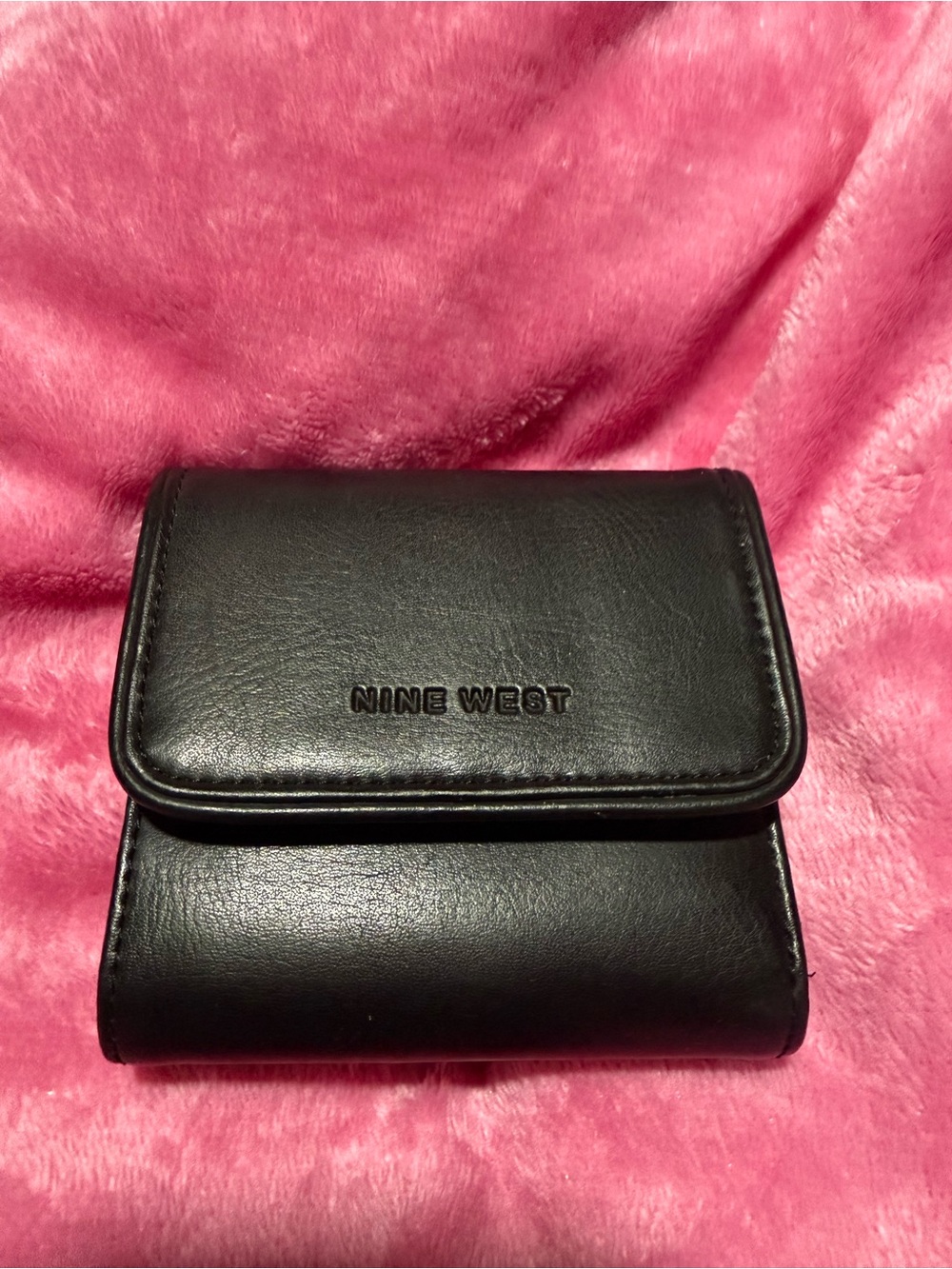 Nine West Black Leather Trifold Wallet